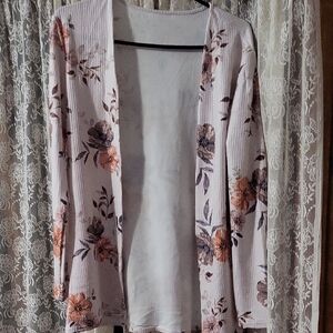 Floral Open-Front Cardigan Sweater - Pink/cream Size S EUC